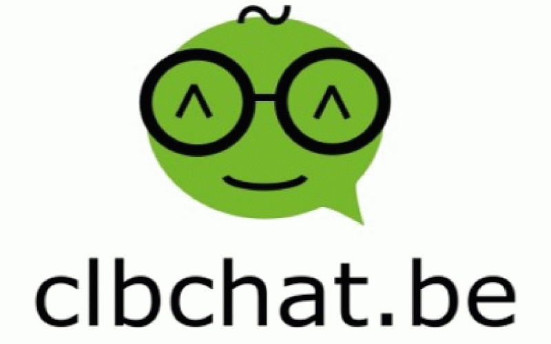 logo clb chat (groene tekstballon omgevormd naar lachend gezicht met bril)